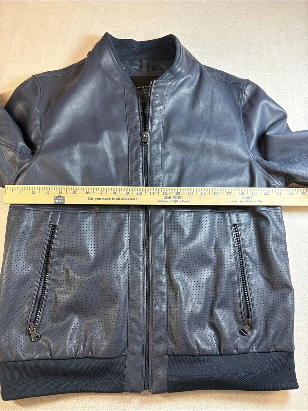 Marc New York Navy Leather Bomber Jacket